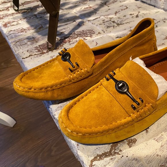 Coach Shoes Coach Suede Crosby Driver Shoe Mustard Yellow Loafers